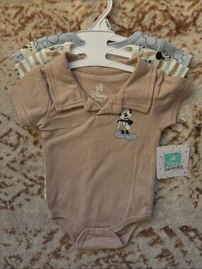 Disney Baby Beige and Light Blue Mickey 3-piece onesies Set